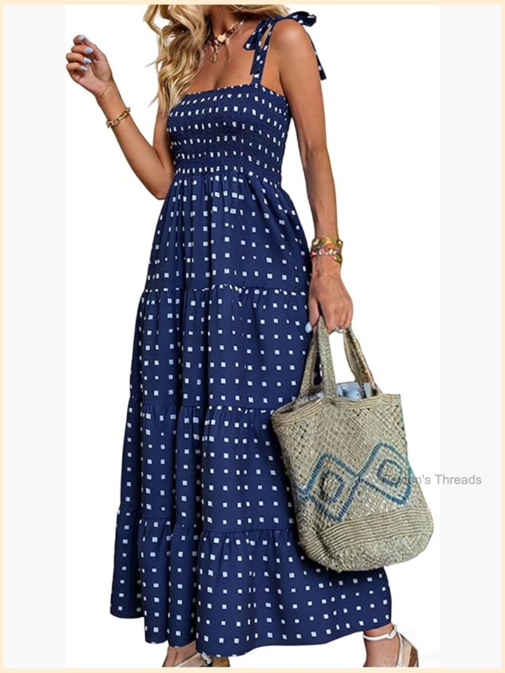 Women's Tie Shoulder Flowy Maxi Sundress A-Line Tiered Beach Vacation